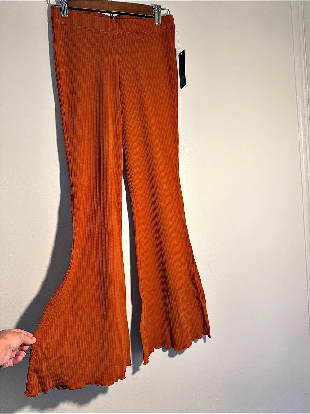 Wild Fable Extra High-Rise Flare Pants Ribbed Orange XS